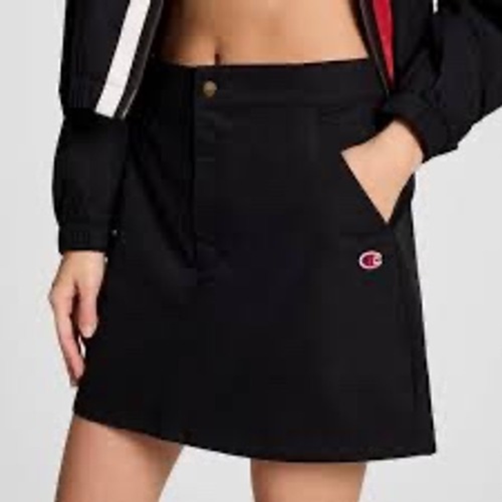 Champion Women Black Cotton Mesh Lined Mini Skirt Size 10 Pockets NWT